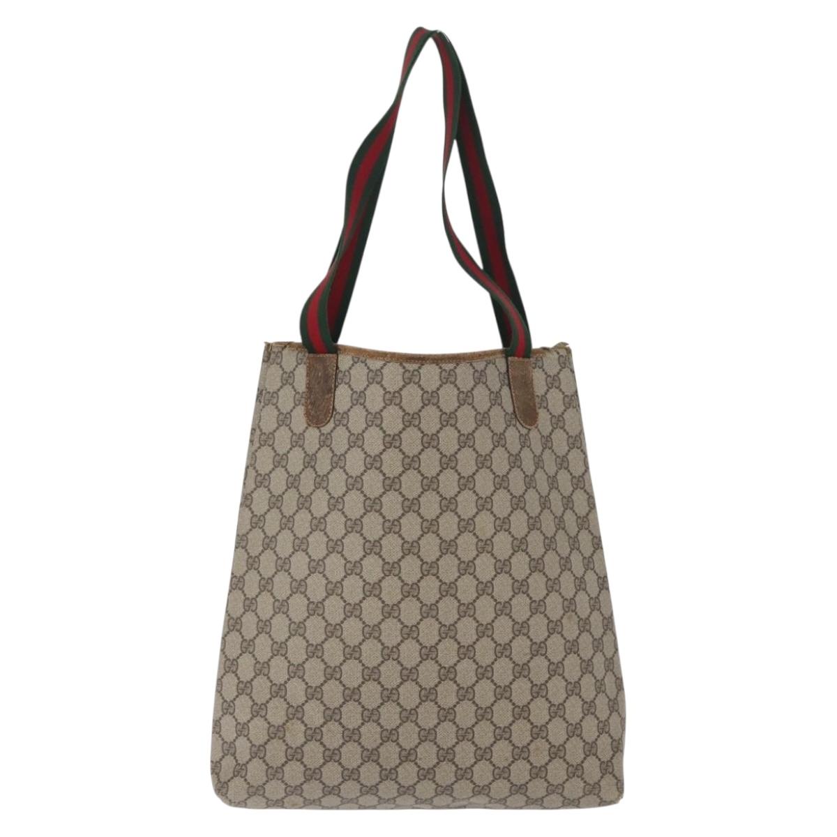 GUCCI GG Supreme Web Sherry Line Tote Bag PVC Beige Gold 16 002 4487 Auth 172743