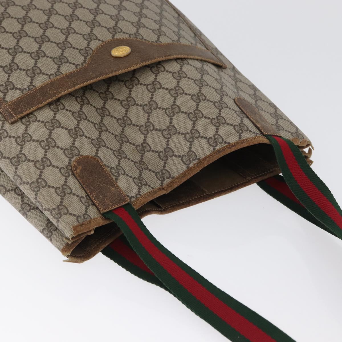 GUCCI GG Supreme Web Sherry Line Tote Bag PVC Beige Gold 16 002 4487 Auth 172743