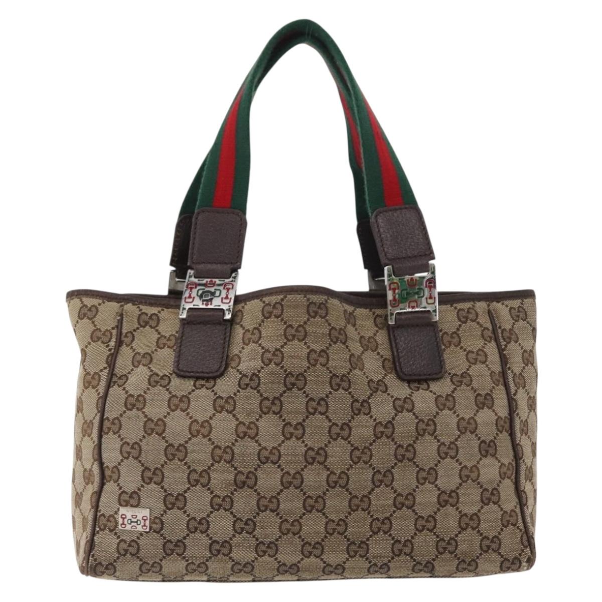 GUCCI GG Canvas Web Sherry Line Tote Bag Beige Silver 145810 Auth 172745
