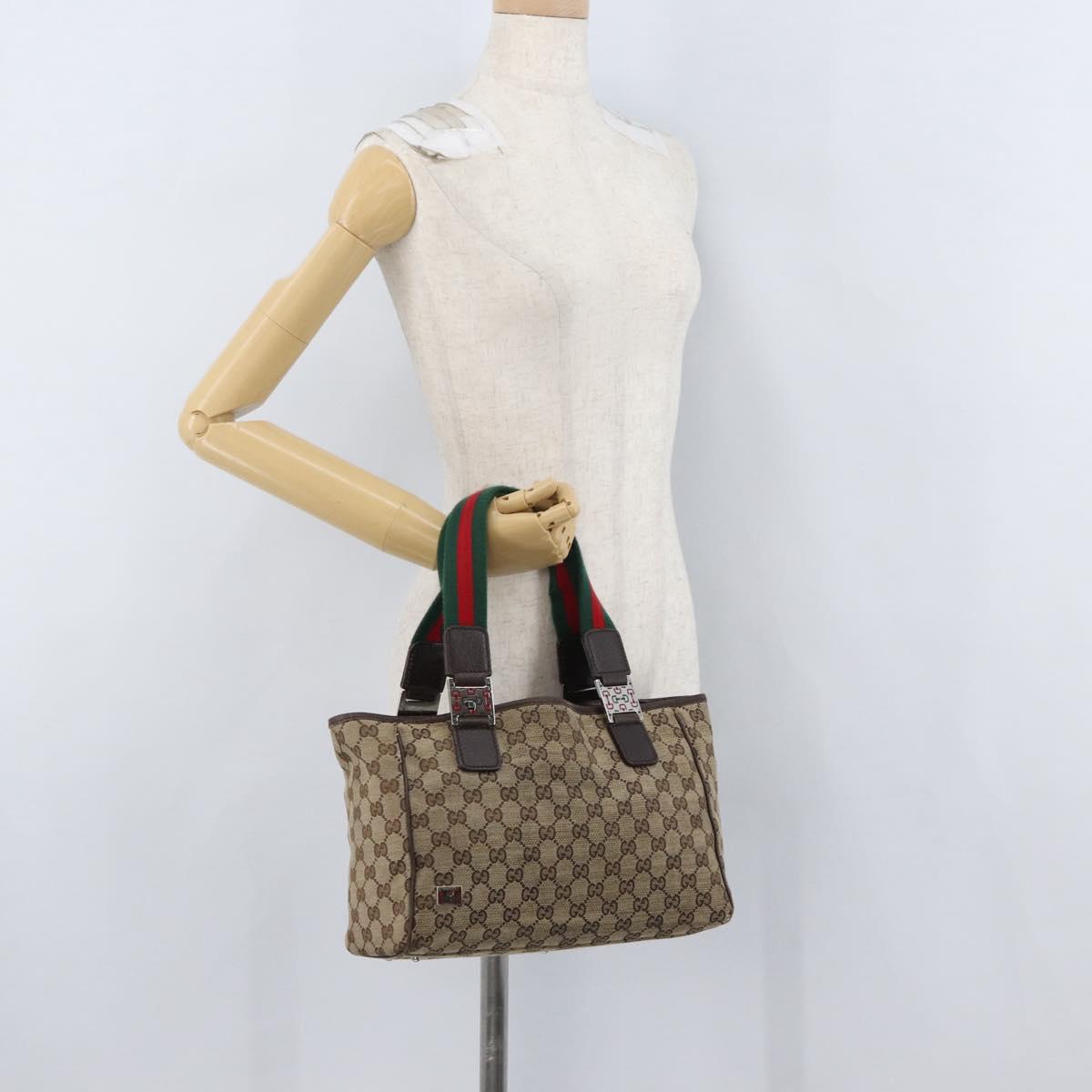 GUCCI GG Canvas Web Sherry Line Tote Bag Beige Silver 145810 Auth 172745
