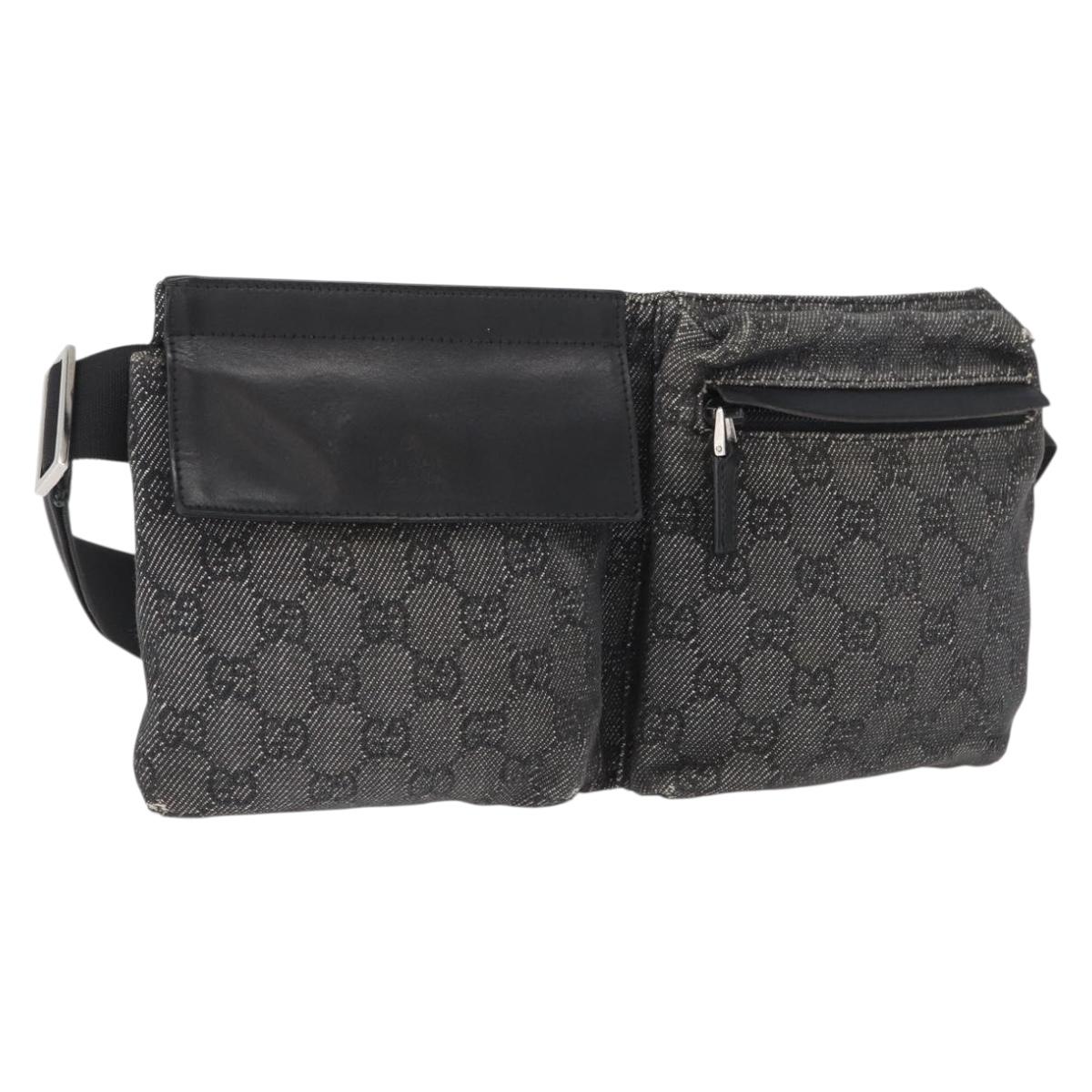GUCCI GG Canvas Waist bag Black Silver 28566 Auth 172746