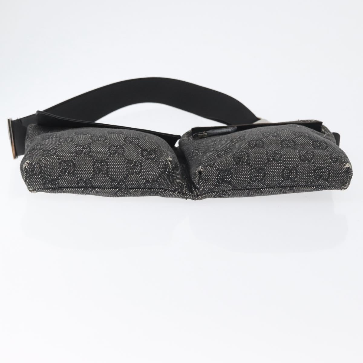 GUCCI GG Canvas Waist bag Black Silver 28566 Auth 172746
