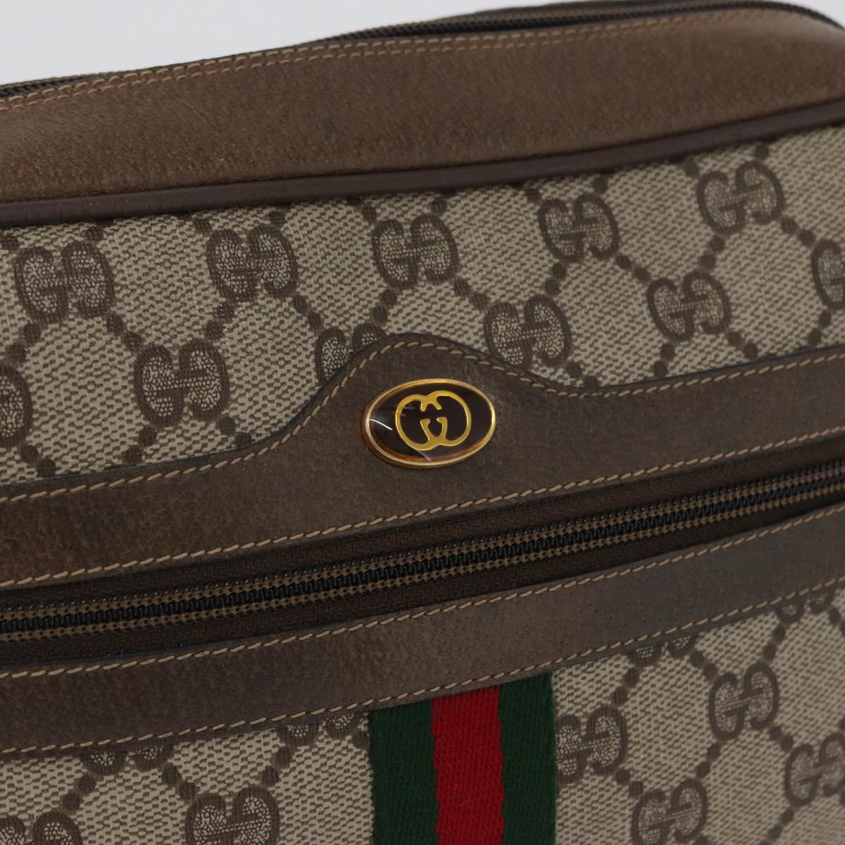 GUCCI GG Supreme Web Sherry Line Bag PVC Beige Red 68 02 005 Auth 172748
