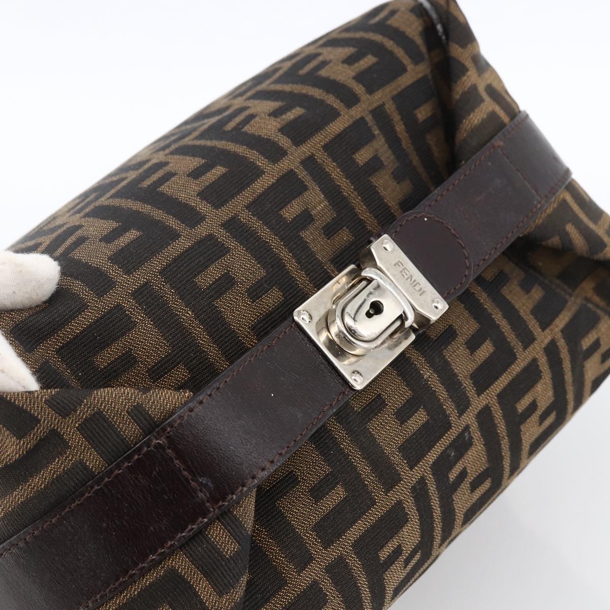 FENDI Zucca Canvas Hand Bag Black Brown Auth 172749