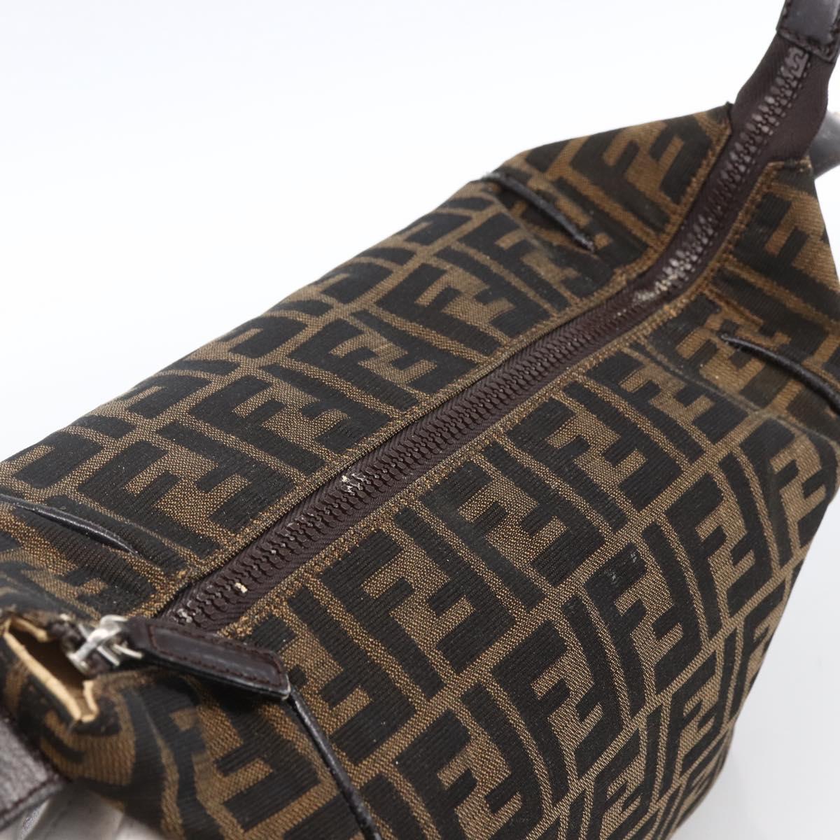 FENDI Zucca Canvas Hand Bag Black Brown Auth 172749
