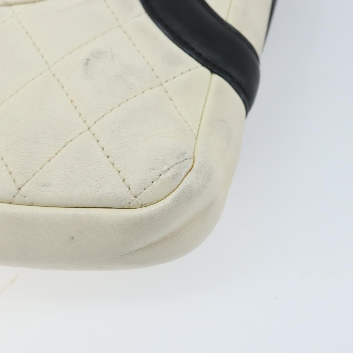 CHANEL Cambon Line Shoulder Bag Lamb Skin White Black CC Auth 172750