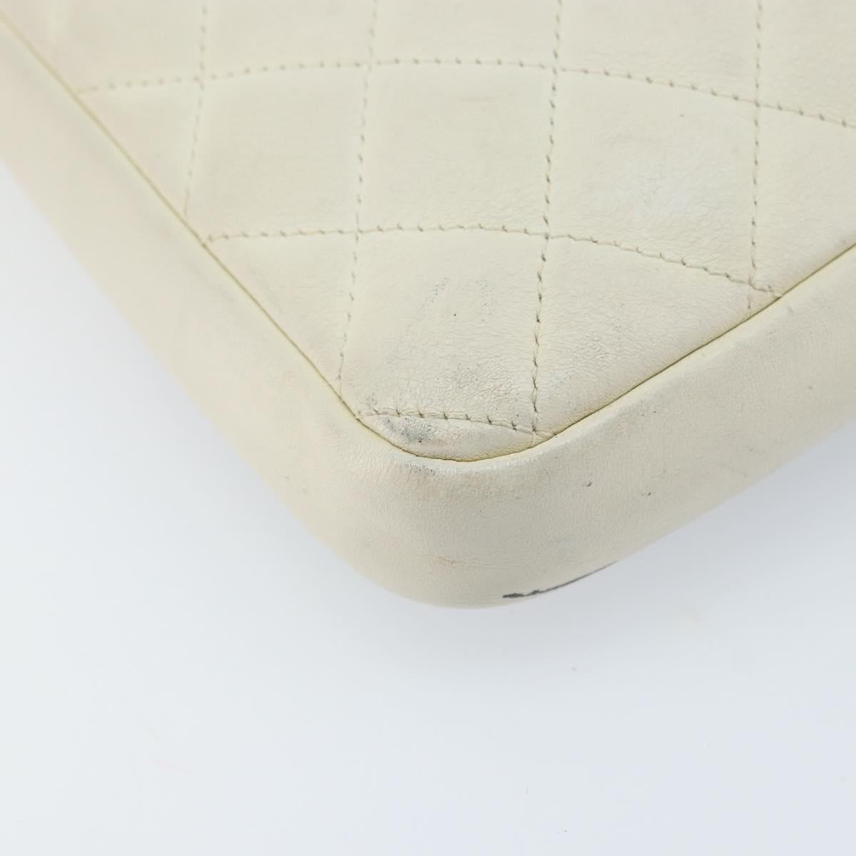 CHANEL Cambon Line Shoulder Bag Lamb Skin White Black CC Auth 172750