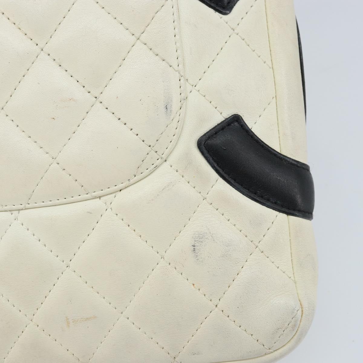 CHANEL Cambon Line Shoulder Bag Lamb Skin White Black CC Auth 172750