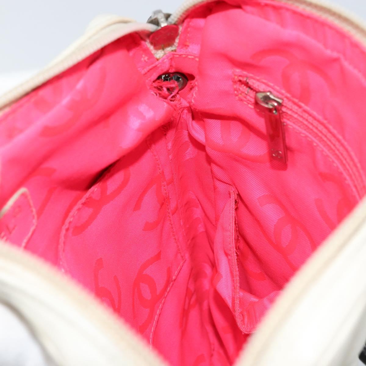 CHANEL Cambon Line Shoulder Bag Lamb Skin White Black CC Auth 172750