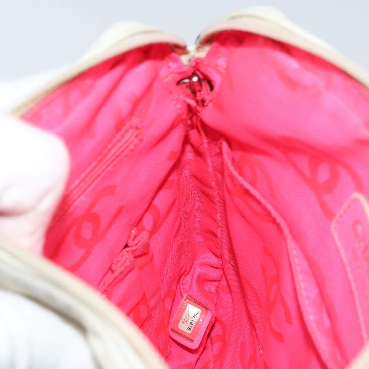 CHANEL Cambon Line Shoulder Bag Lamb Skin White Black CC Auth 172750