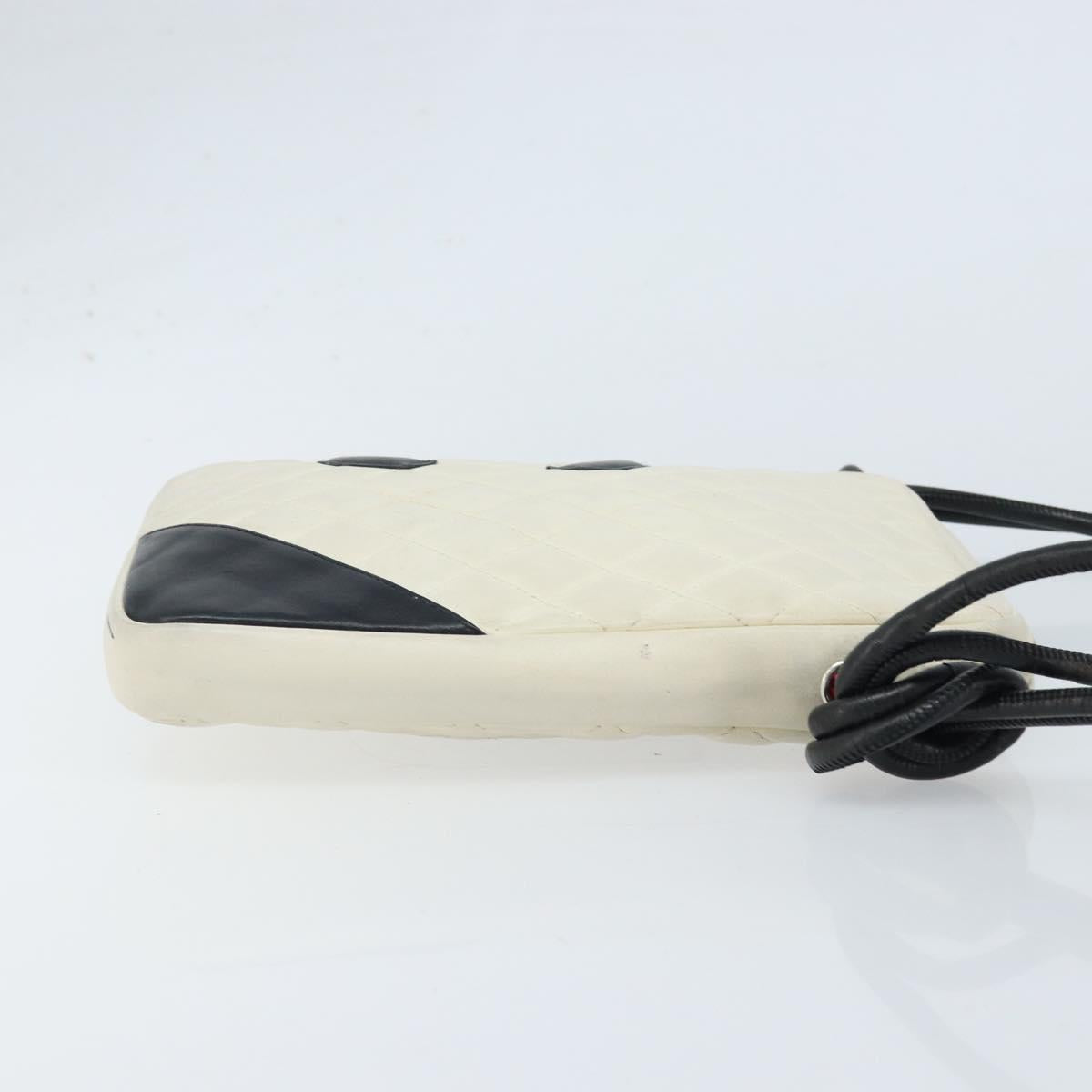 CHANEL Cambon Line Shoulder Bag Lamb Skin White Black CC Auth 172750