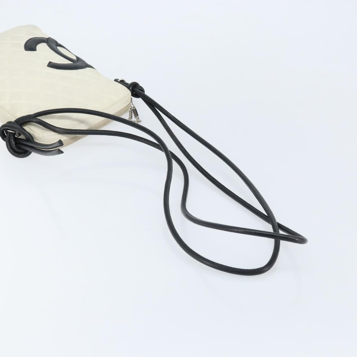 CHANEL Cambon Line Shoulder Bag Lamb Skin White Black CC Auth 172750