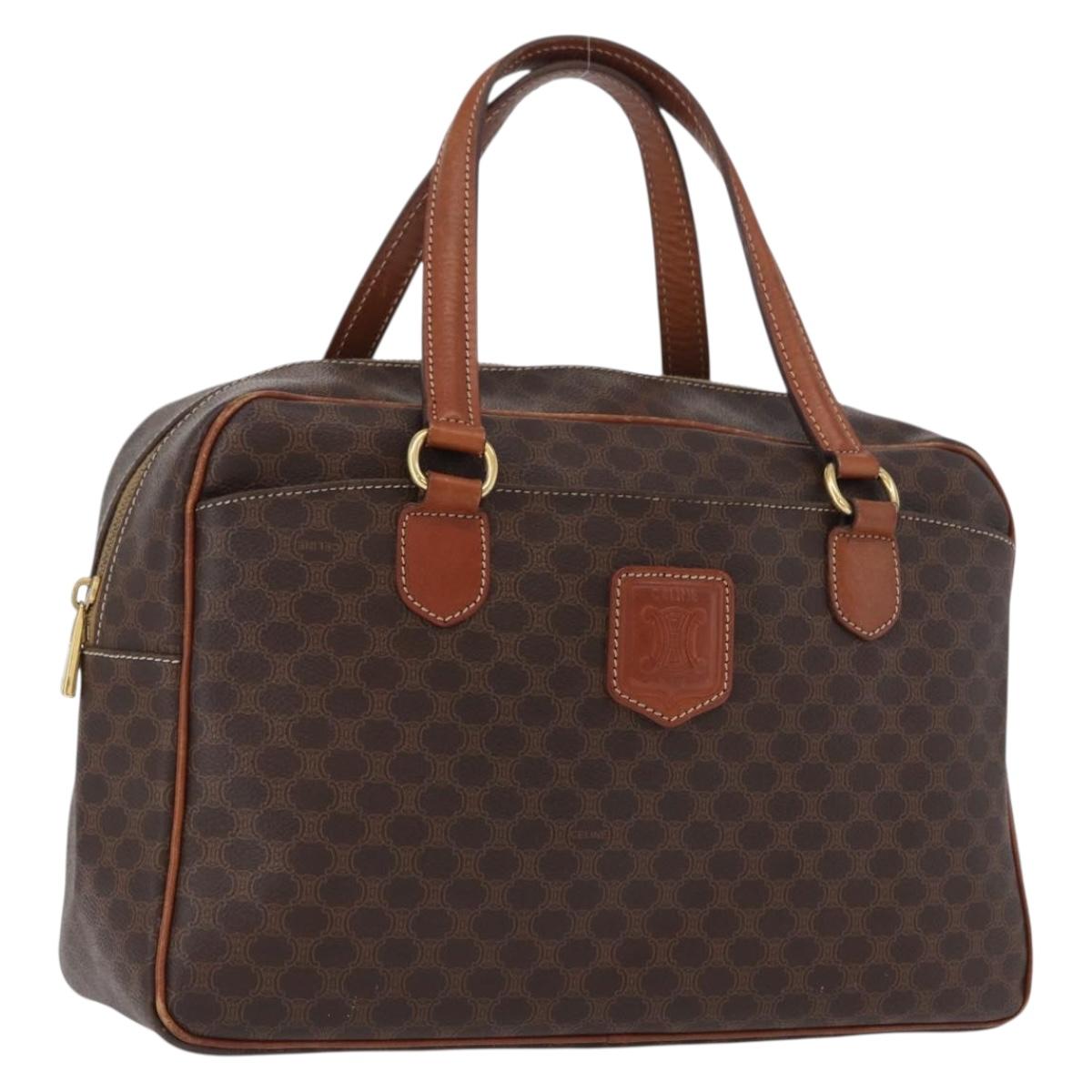 CELINE Macadam Canvas Hand Bag PVC Leather Brown Gold Auth 172767
