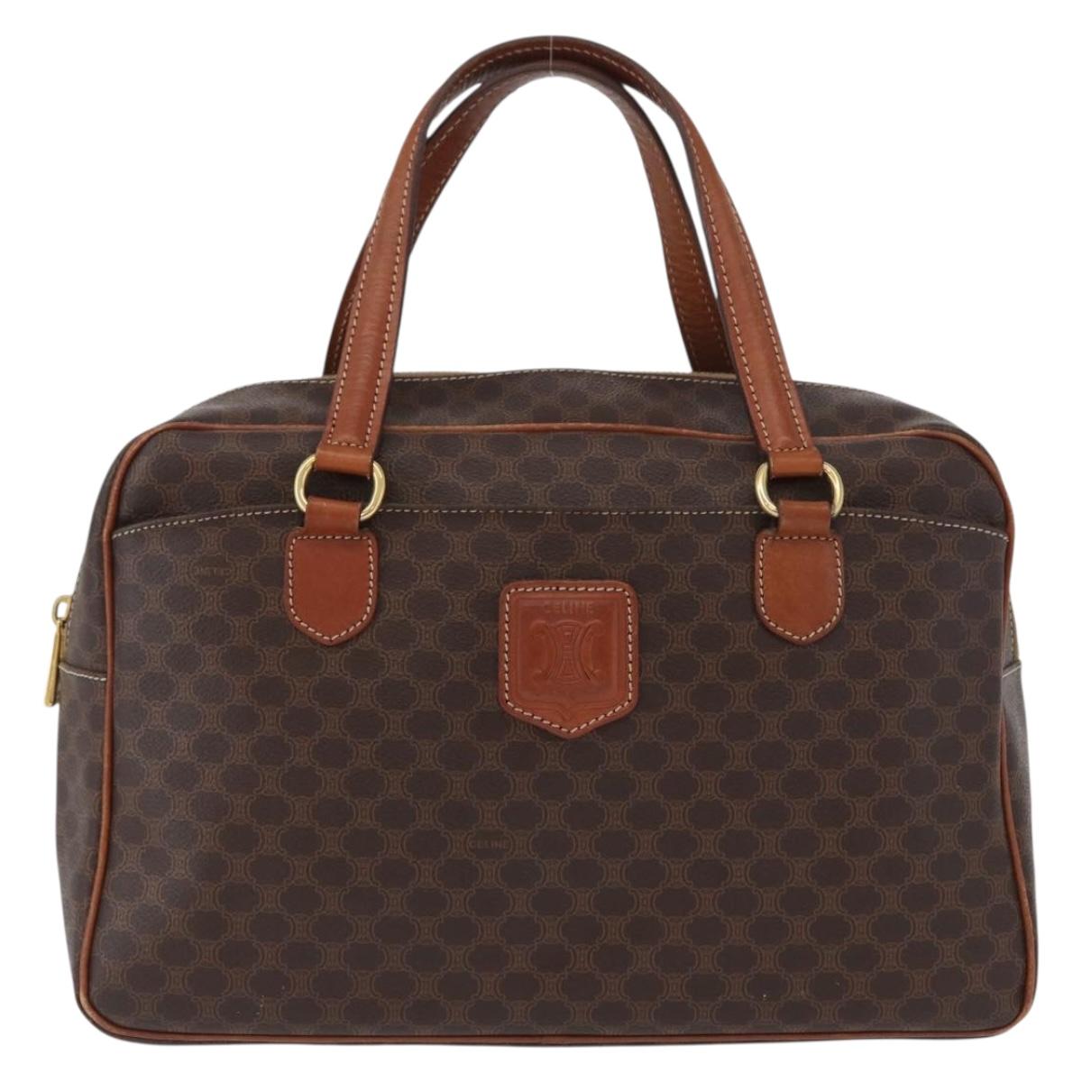 CELINE Macadam Canvas Hand Bag PVC Leather Brown Gold Auth 172767