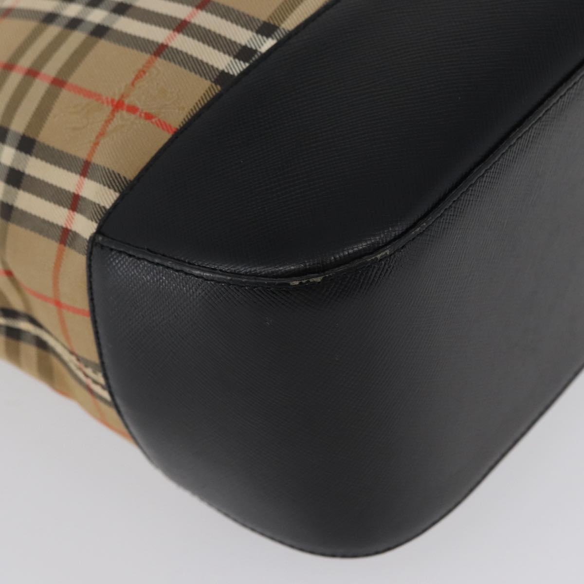 BURBERRY Nova Check Hand Bag Canvas Beige Gold Auth 172768