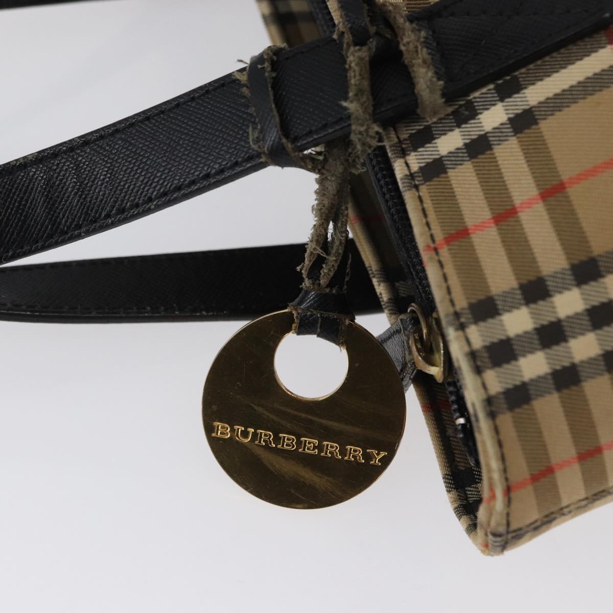BURBERRY Nova Check Hand Bag Canvas Beige Gold Auth 172768