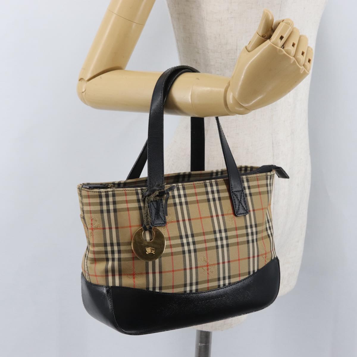 BURBERRY Nova Check Hand Bag Canvas Beige Gold Auth 172768