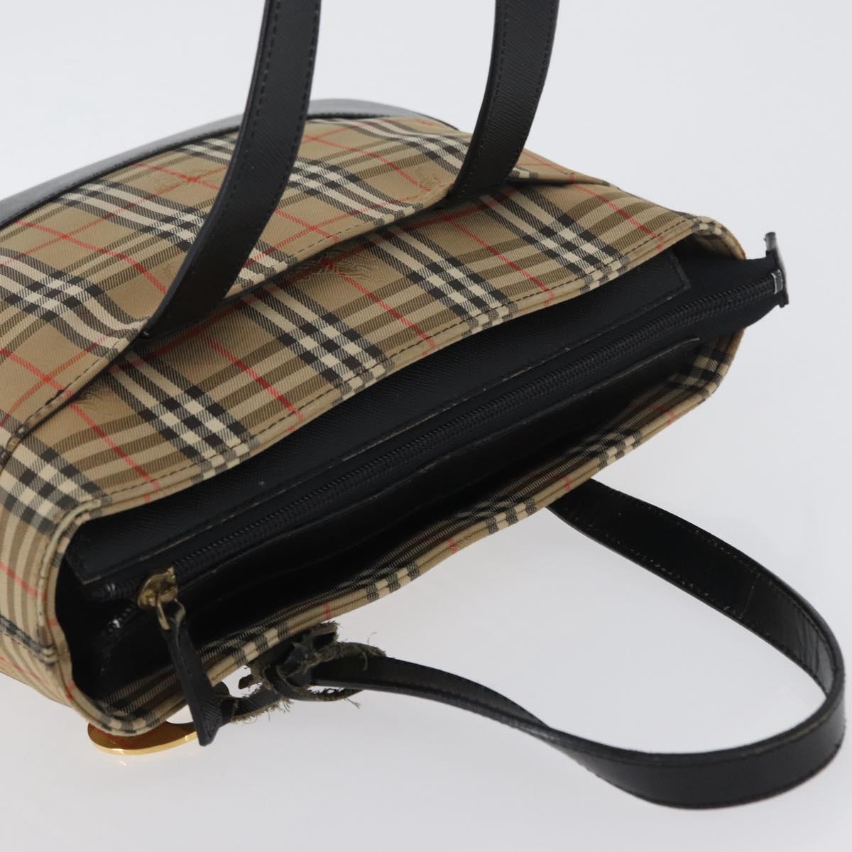 BURBERRY Nova Check Hand Bag Canvas Beige Gold Auth 172768