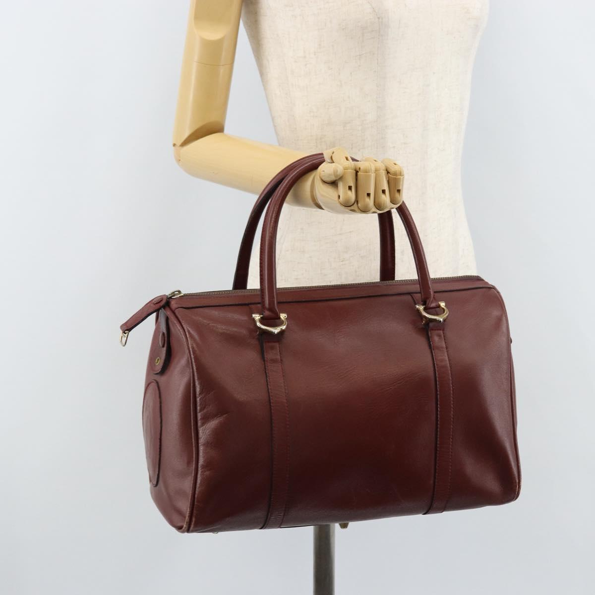 CARTIER Must Line Hand Bag Leather Bordeaux Gold Auth 172770