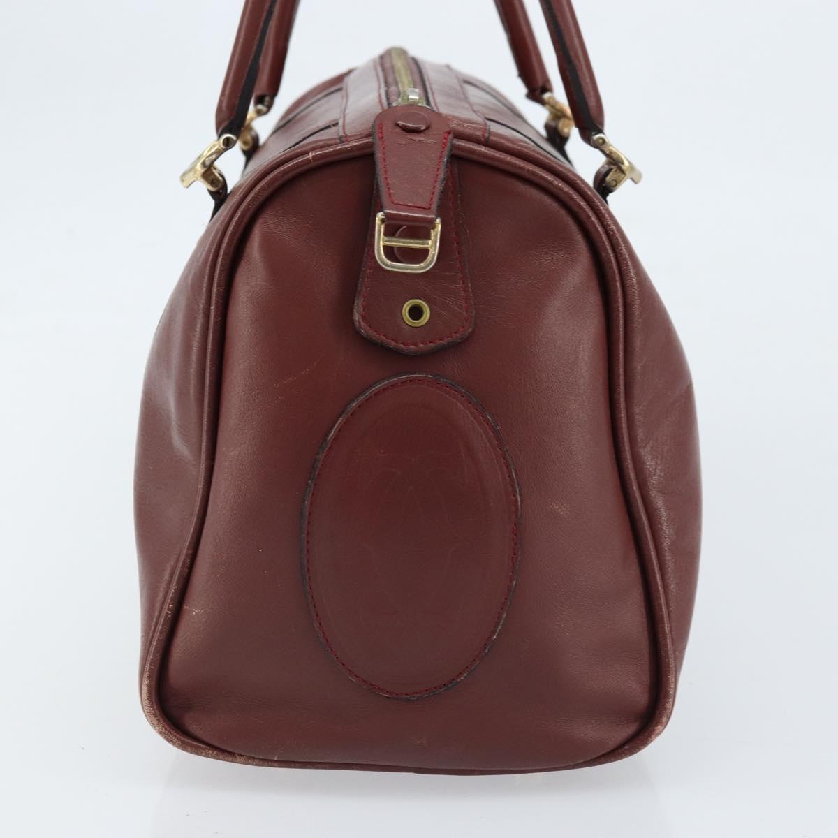 CARTIER Must Line Hand Bag Leather Bordeaux Gold Auth 172770