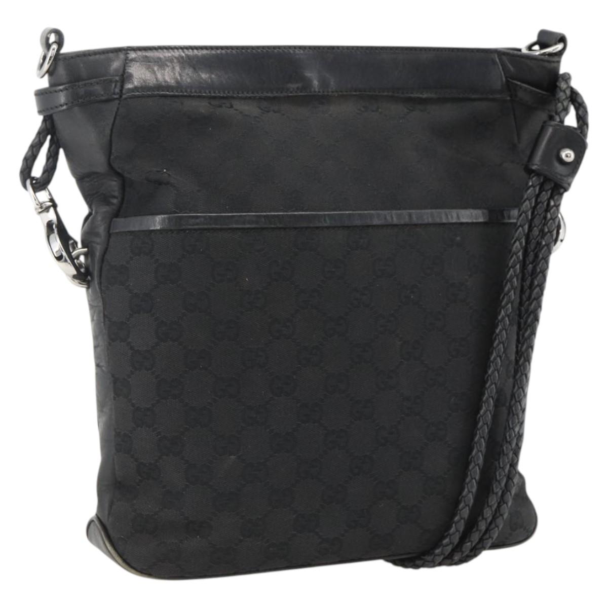 GUCCI GG Canvas Shoulder Bag Black Silver 109097 Auth 172771