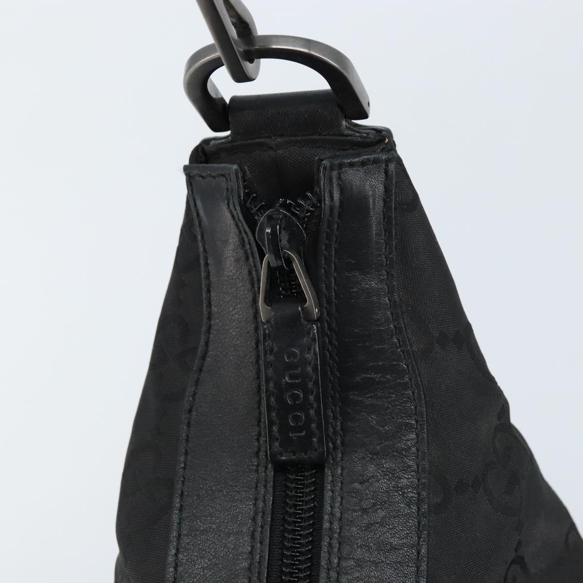 GUCCI GG Canvas Bamboo Shoulder Bag Nylon Black Silver 000 0531 Auth 172773
