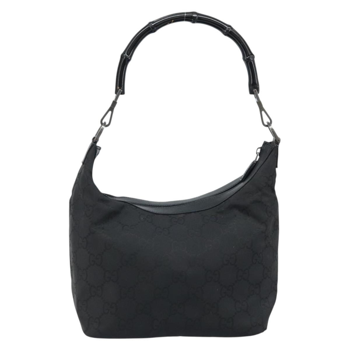 GUCCI GG Canvas Bamboo Shoulder Bag Nylon Black Silver 000 0531 Auth 172773