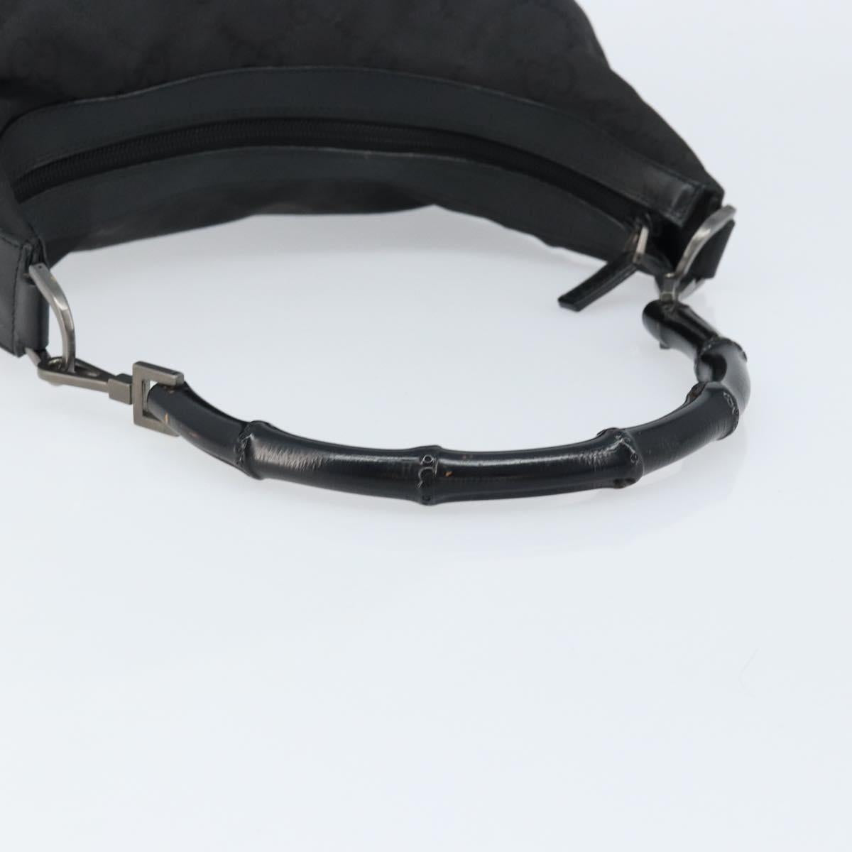 GUCCI GG Canvas Bamboo Shoulder Bag Nylon Black Silver 000 0531 Auth 172773