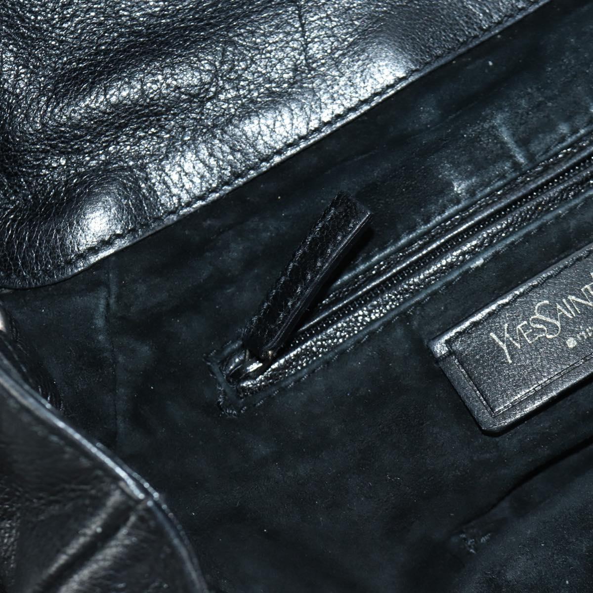 SAINT LAURENT Shoulder Bag Leather Black Silver Auth 172776V