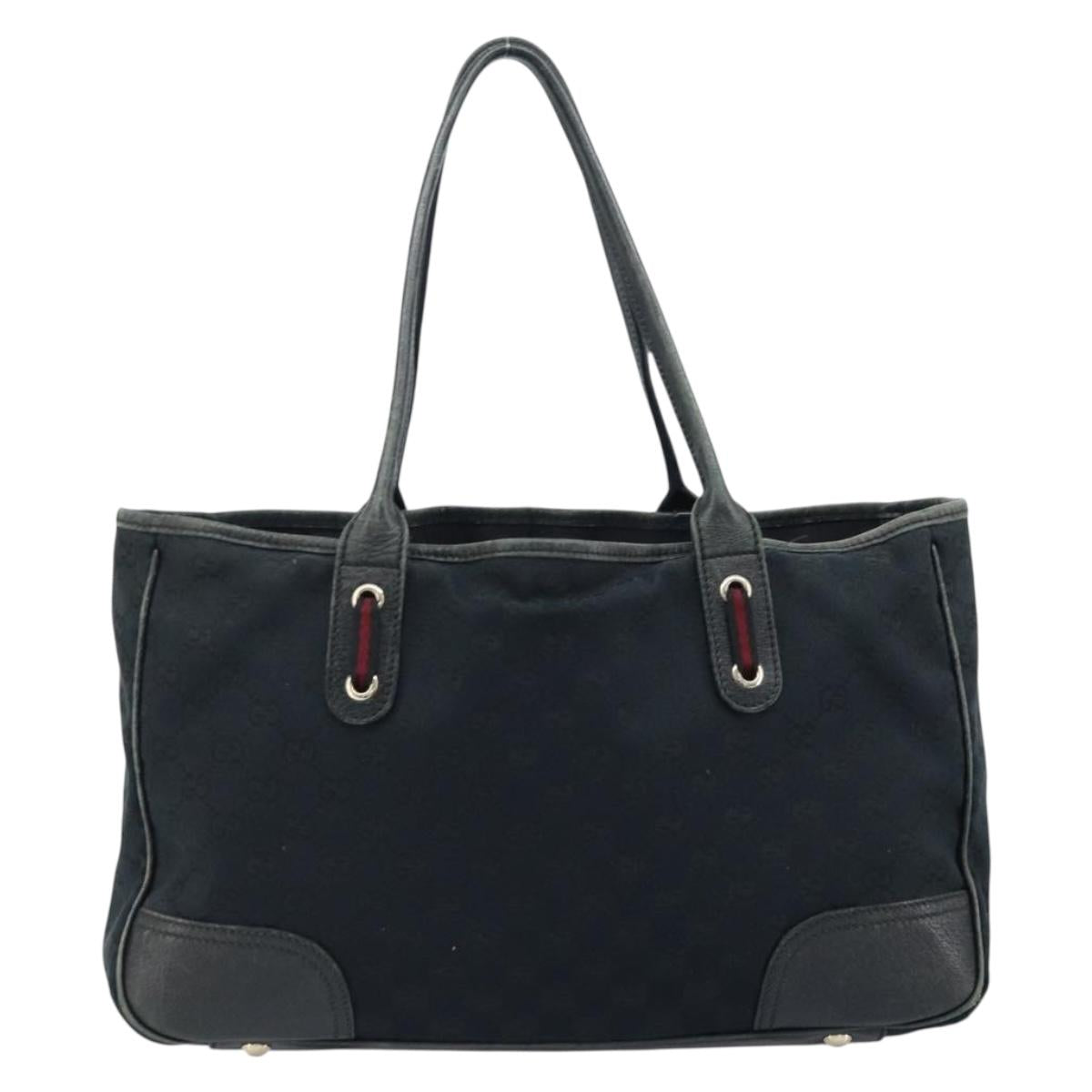 GUCCI GG Canvas Web Sherry Line Tote Bag Black Gold 163805 Auth 172780