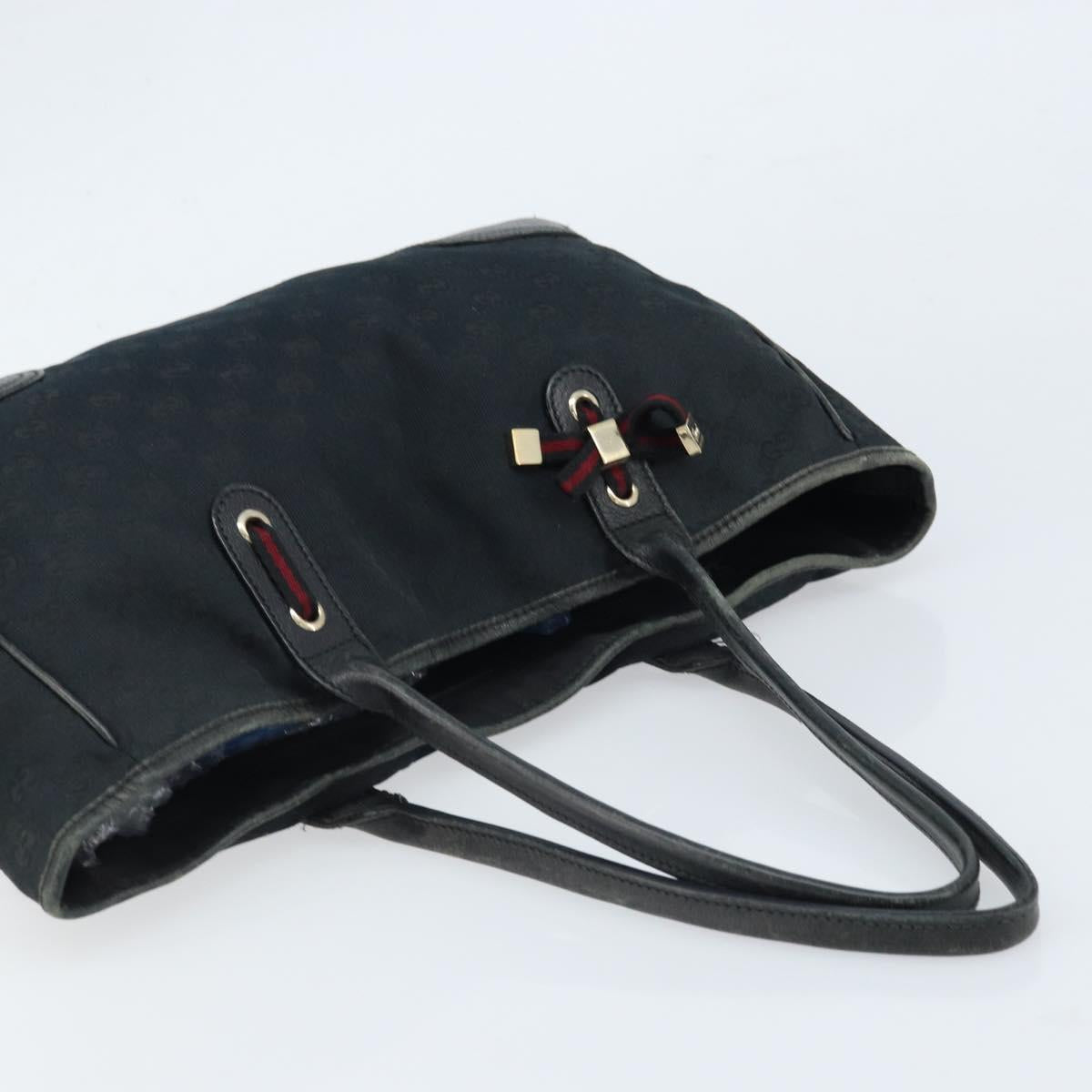 GUCCI GG Canvas Web Sherry Line Tote Bag Black Gold 163805 Auth 172780