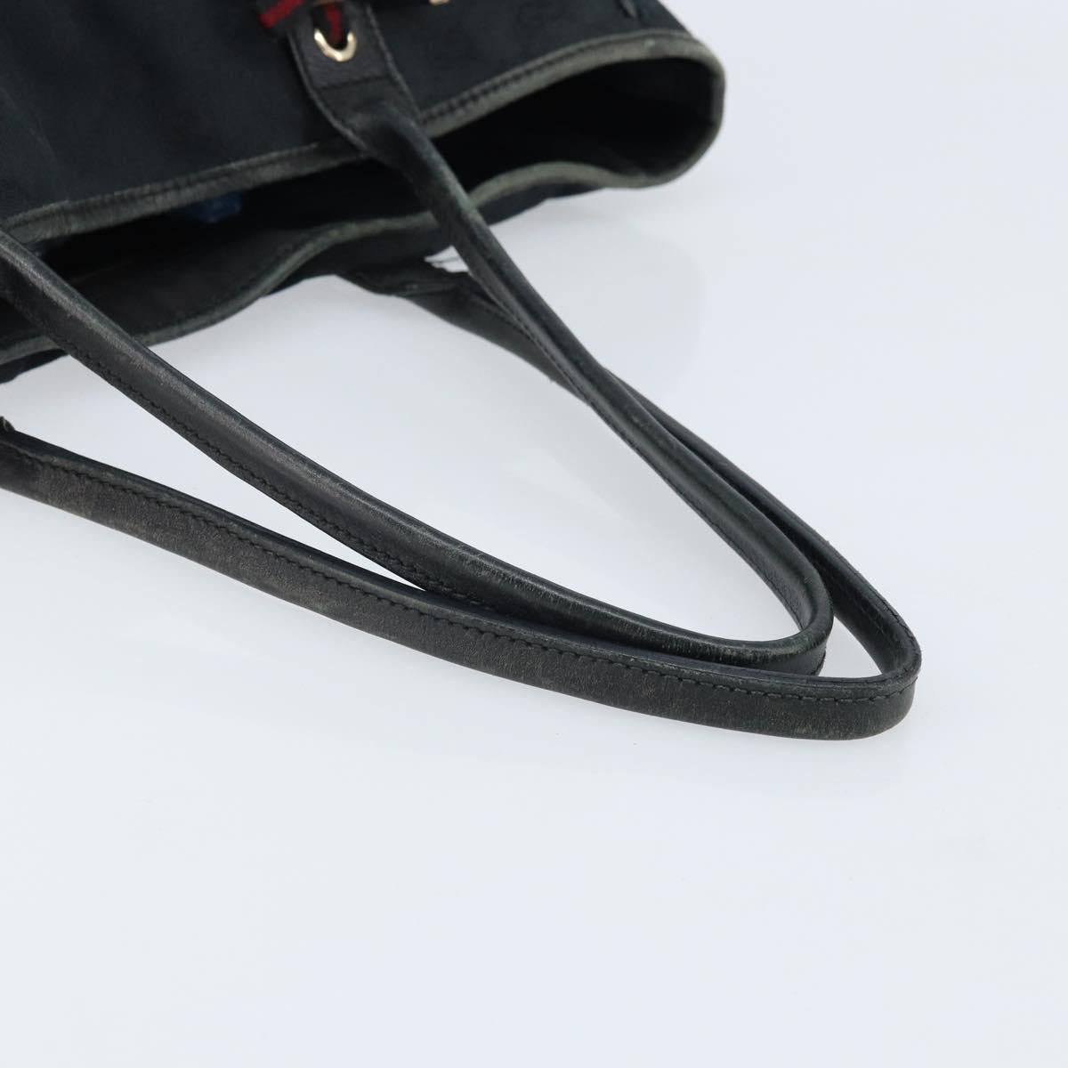 GUCCI GG Canvas Web Sherry Line Tote Bag Black Gold 163805 Auth 172780
