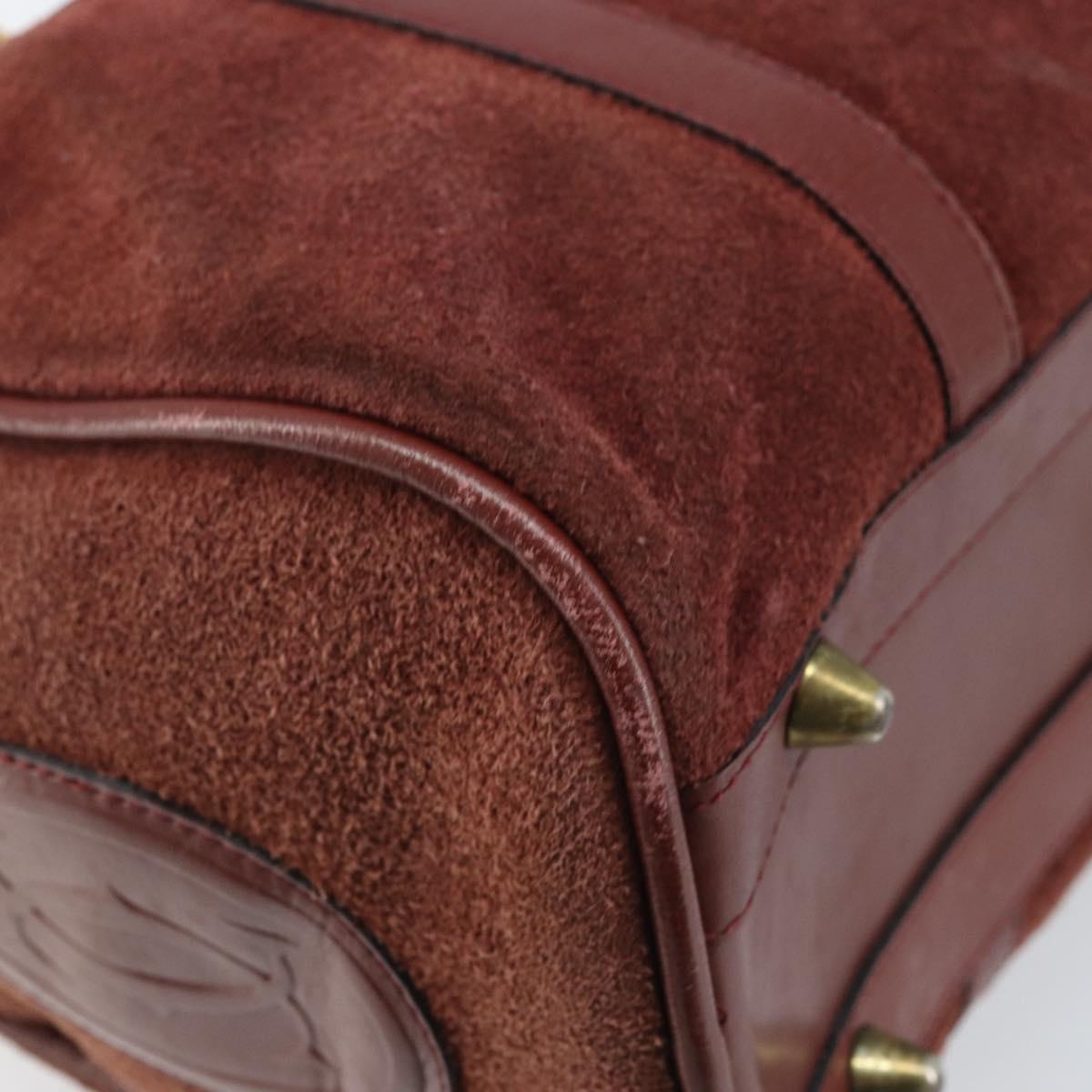 CARTIER Must Line Hand Bag Leather Bordeaux Gold Auth 172781