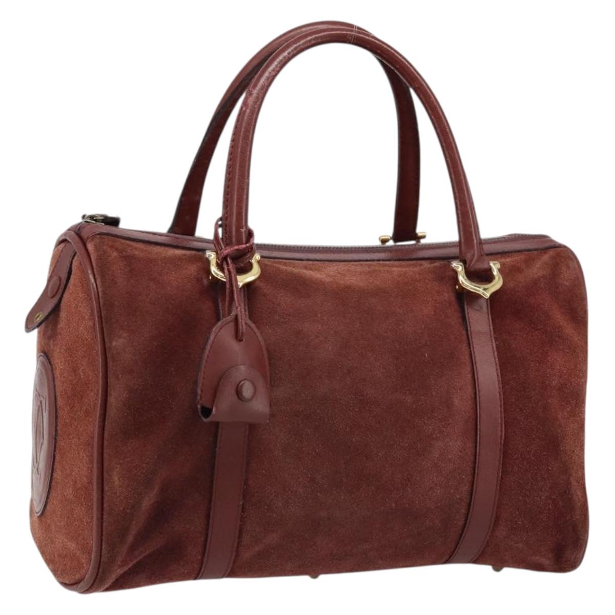 CARTIER Must Line Hand Bag Leather Bordeaux Gold Auth 172781