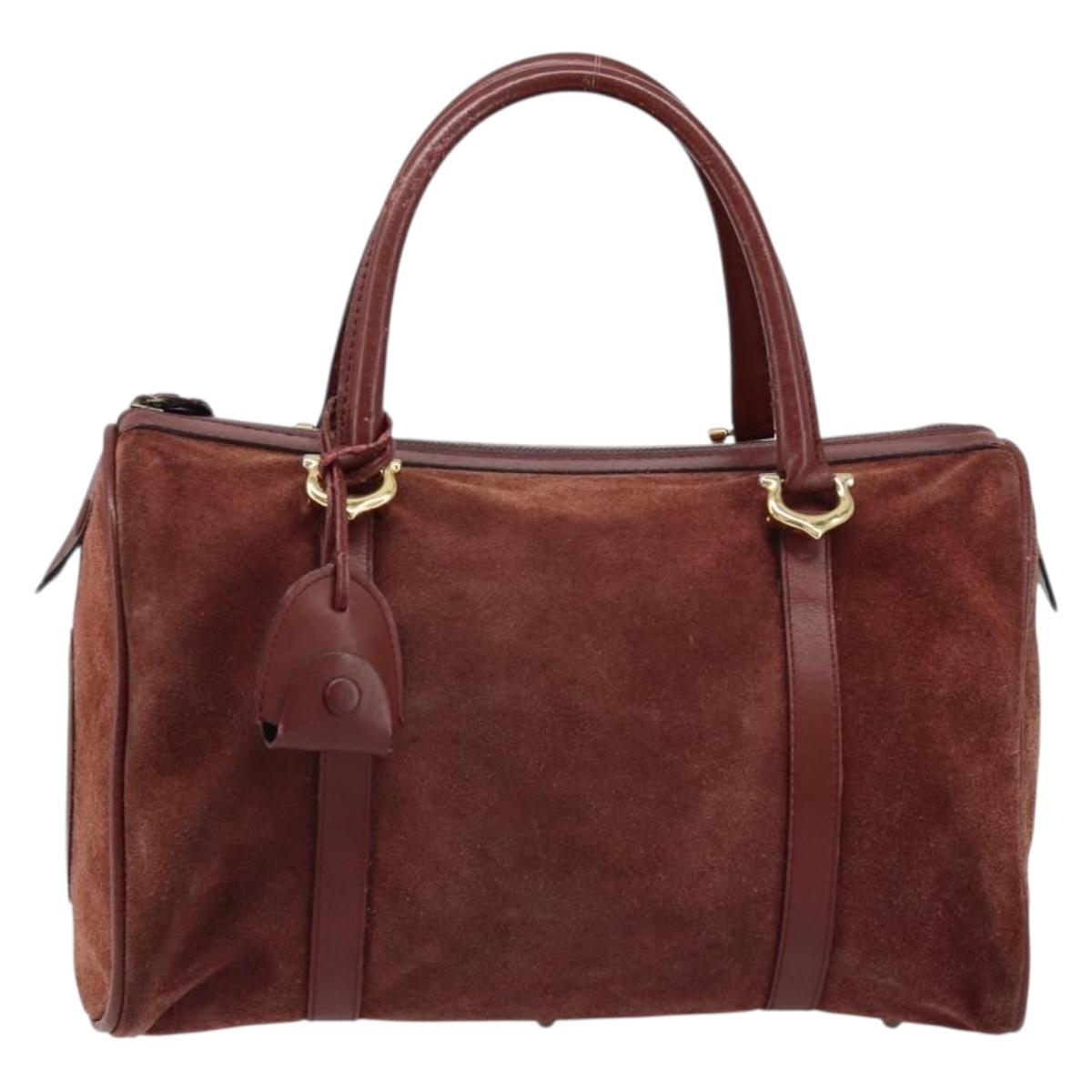 CARTIER Must Line Hand Bag Leather Bordeaux Gold Auth 172781