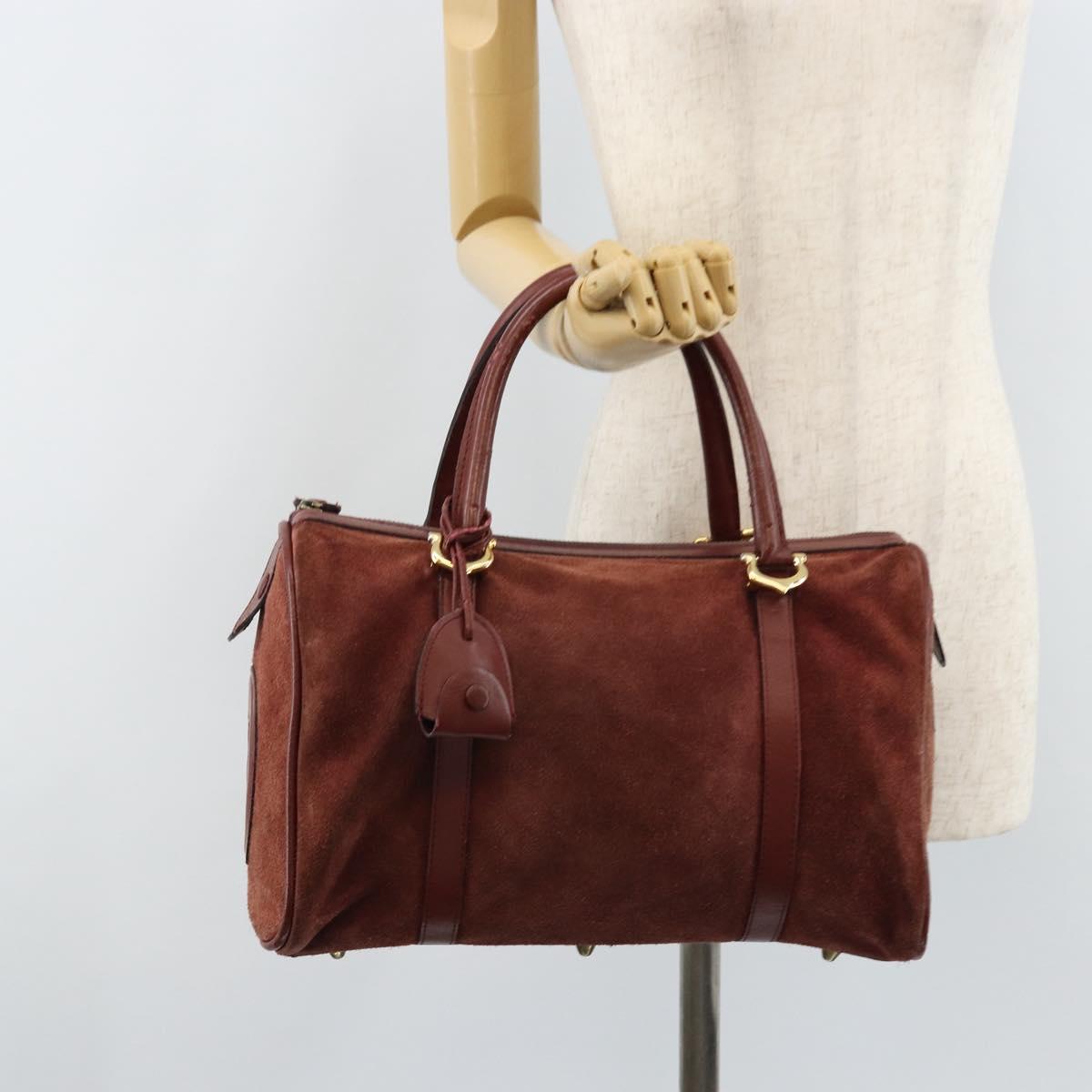 CARTIER Must Line Hand Bag Leather Bordeaux Gold Auth 172781