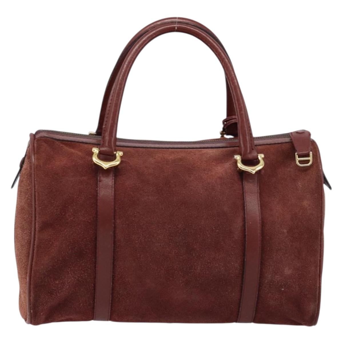 CARTIER Must Line Hand Bag Leather Bordeaux Gold Auth 172781