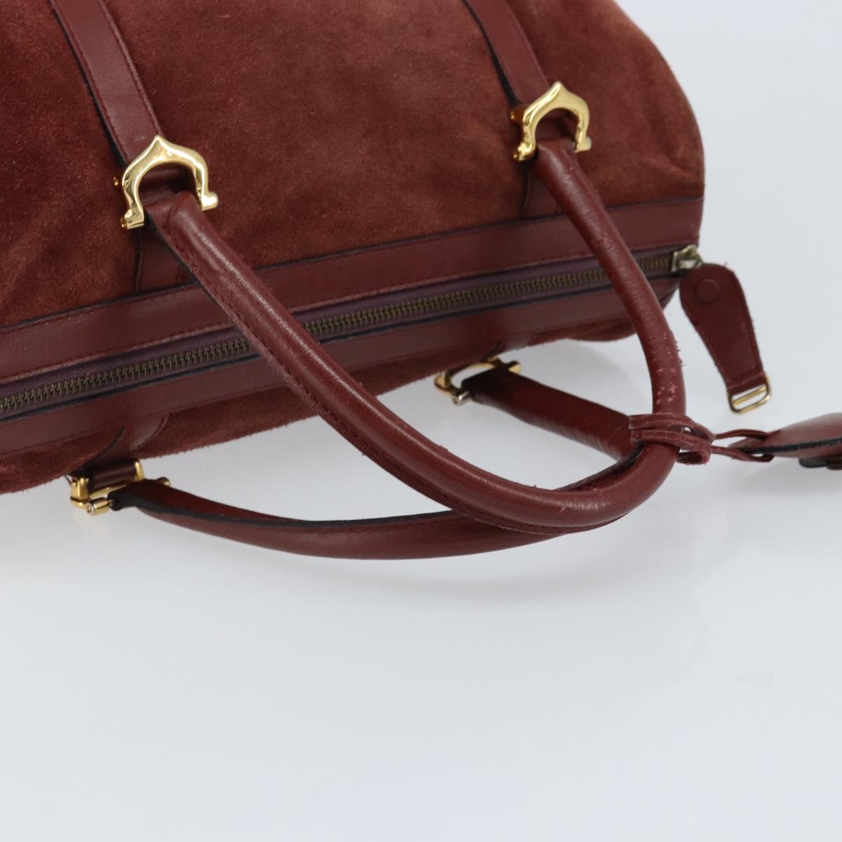 CARTIER Must Line Hand Bag Leather Bordeaux Gold Auth 172781