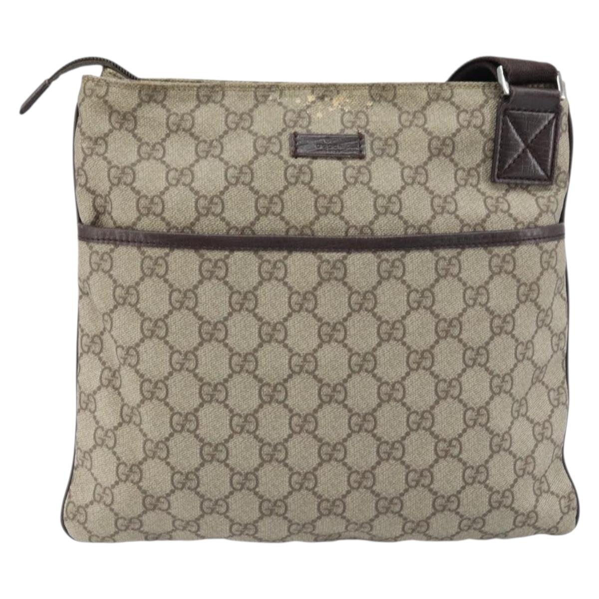 GUCCI GG Supreme Shoulder Bag PVC Beige Silver 141626 Auth 172783