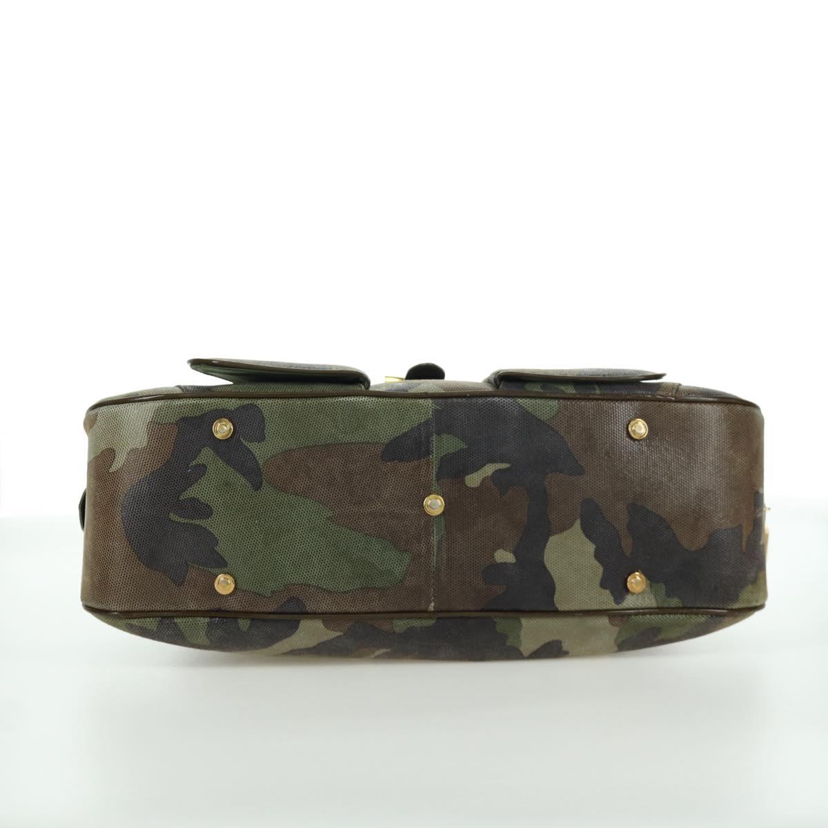 Christian Dior Double Saddle Camouflage Bag Leather Green Gold Auth 172789SAV