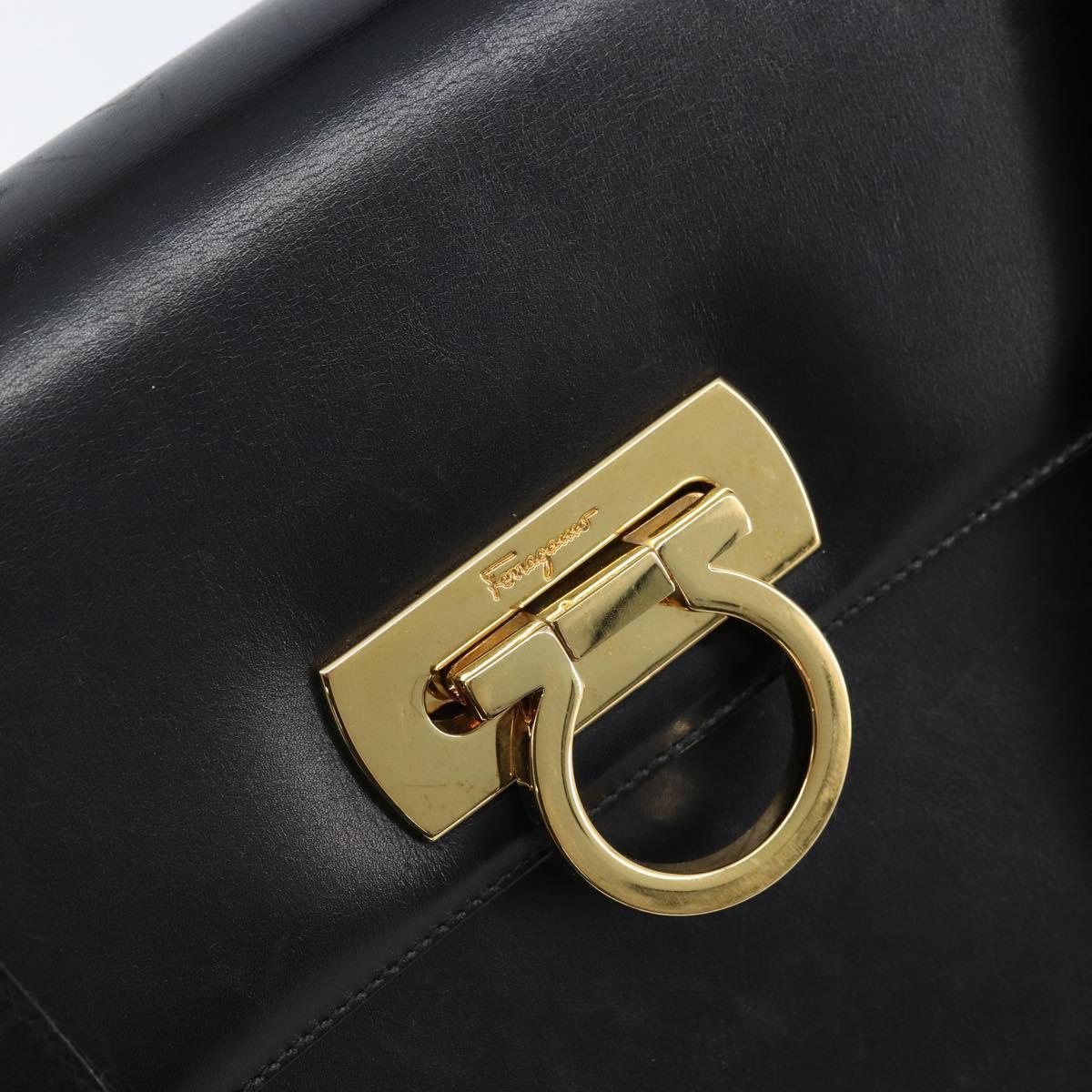 Salvatore Ferragamo Gancini Hand Bag Leather 2way Black Gold Auth 172790