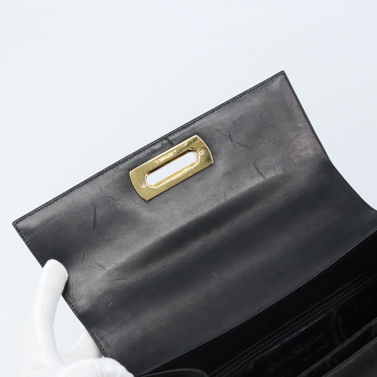 Salvatore Ferragamo Gancini Hand Bag Leather 2way Black Gold Auth 172790
