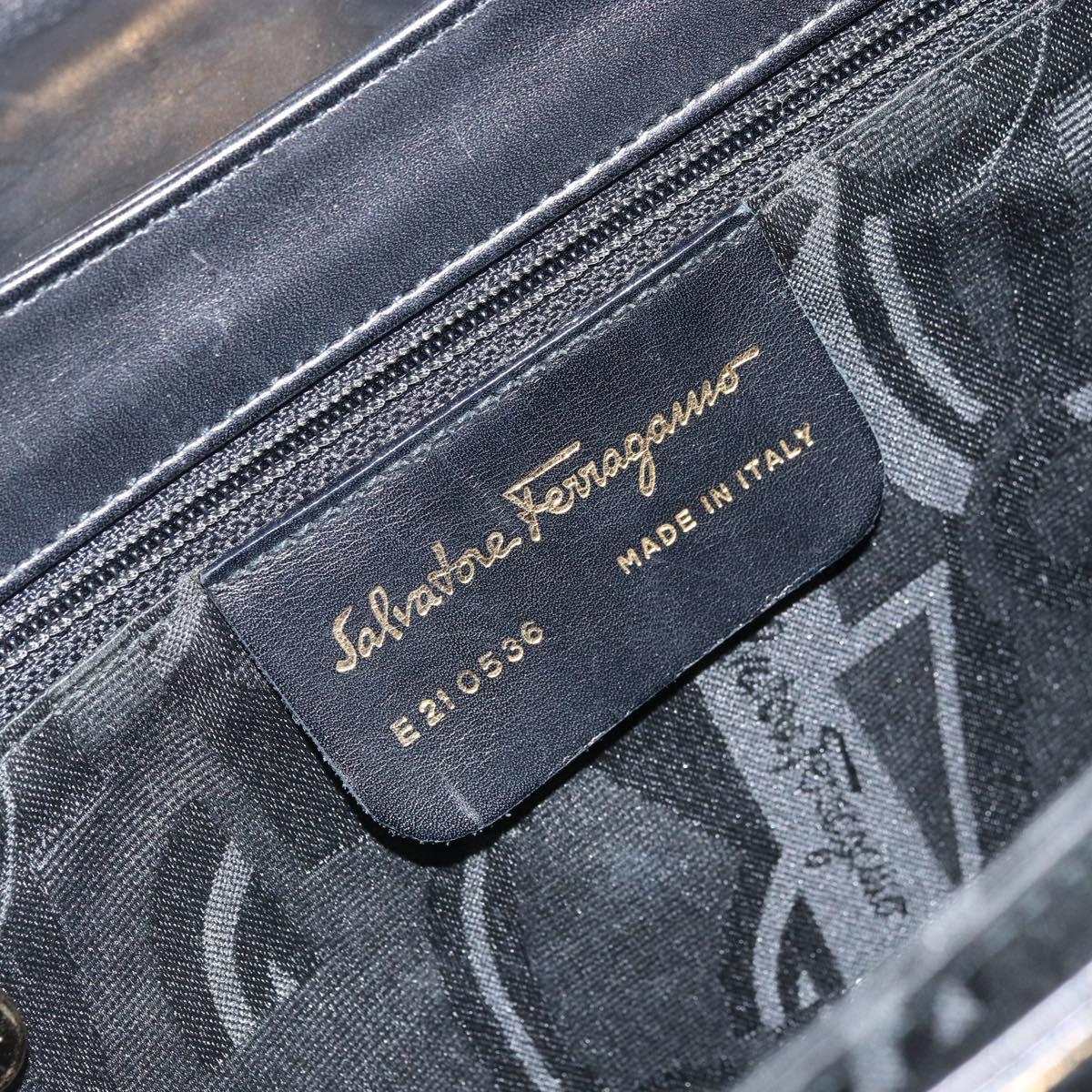 Salvatore Ferragamo Gancini Hand Bag Leather 2way Black Gold Auth 172790