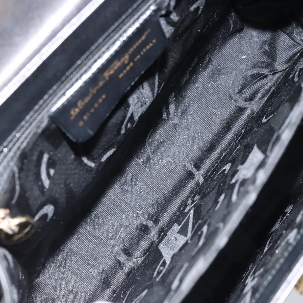 Salvatore Ferragamo Gancini Hand Bag Leather 2way Black Gold Auth 172790
