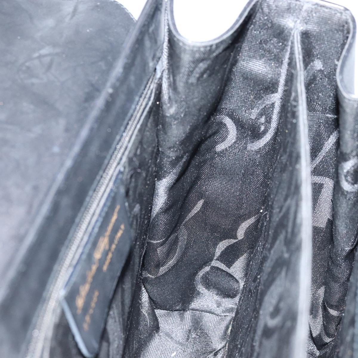 Salvatore Ferragamo Gancini Hand Bag Leather 2way Black Gold Auth 172790