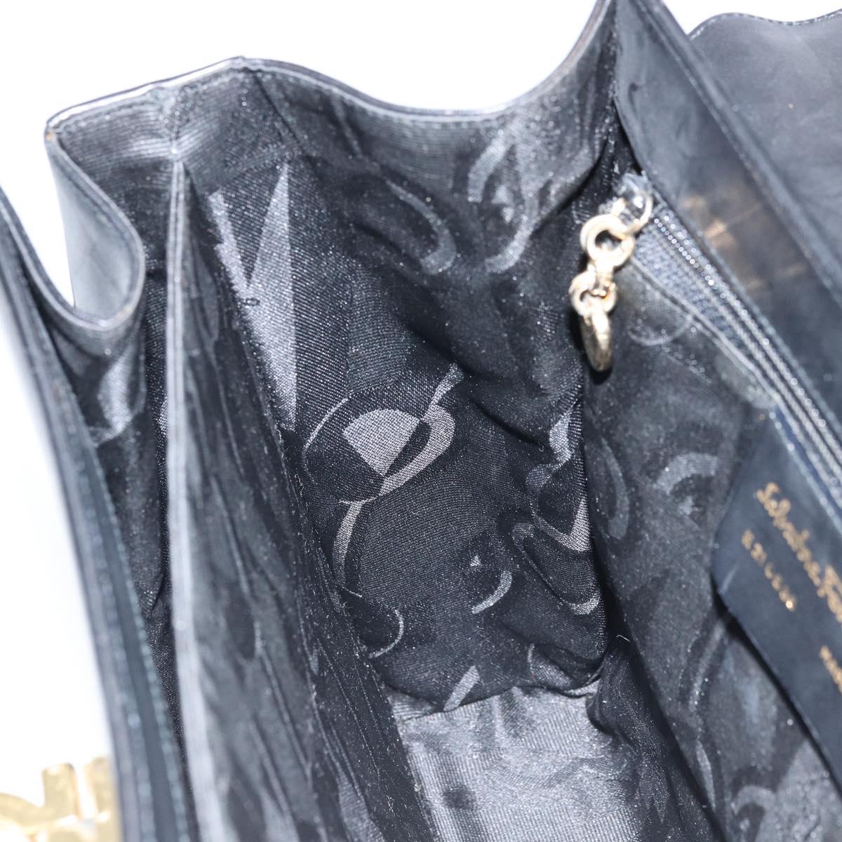 Salvatore Ferragamo Gancini Hand Bag Leather 2way Black Gold Auth 172790