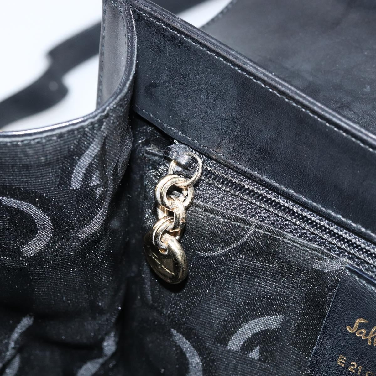 Salvatore Ferragamo Gancini Hand Bag Leather 2way Black Gold Auth 172790