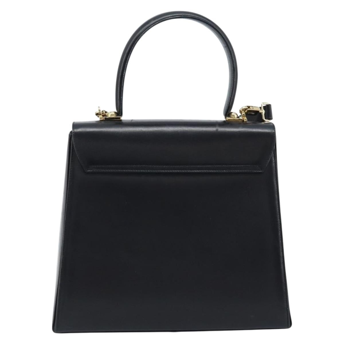 Salvatore Ferragamo Gancini Hand Bag Leather 2way Black Gold Auth 172790