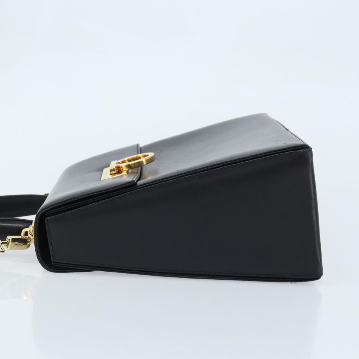 Salvatore Ferragamo Gancini Hand Bag Leather 2way Black Gold Auth 172790