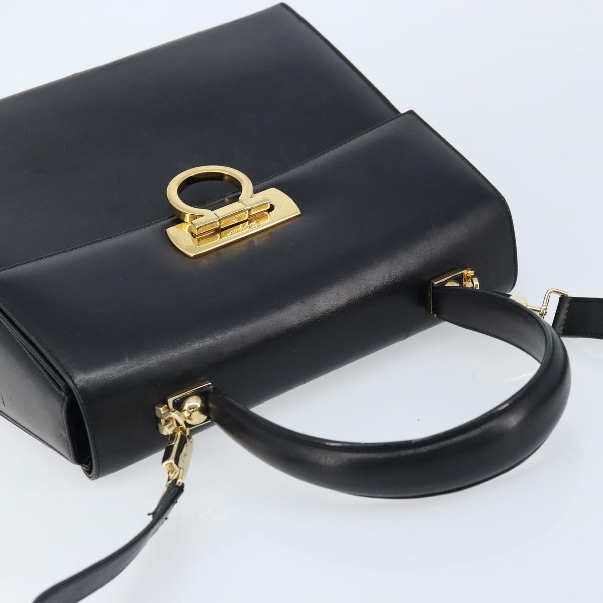 Salvatore Ferragamo Gancini Hand Bag Leather 2way Black Gold Auth 172790